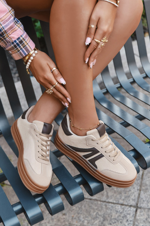 Baskets sportives en velours pour femmes avec plateforme, couleur sable Corynelle