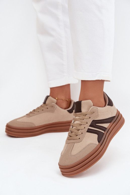 Dames velours sneakers in sportieve stijl met plateau, zandkleurig Corynelle