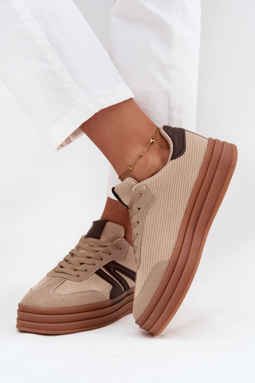 Baskets sportives en velours pour femmes avec plateforme, couleur sable Corynelle