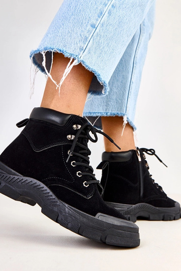 Schwarze Damen Stiefel aus Kunstwildleder Eliada