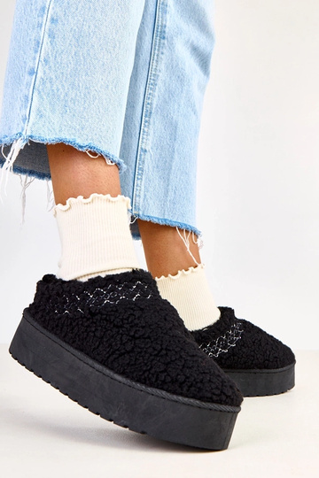 Schwarze flache Schneestiefel mit Plattform Royana