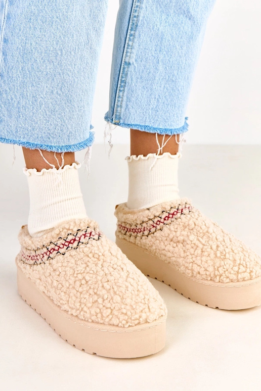 Beige flache Schneestiefel mit...