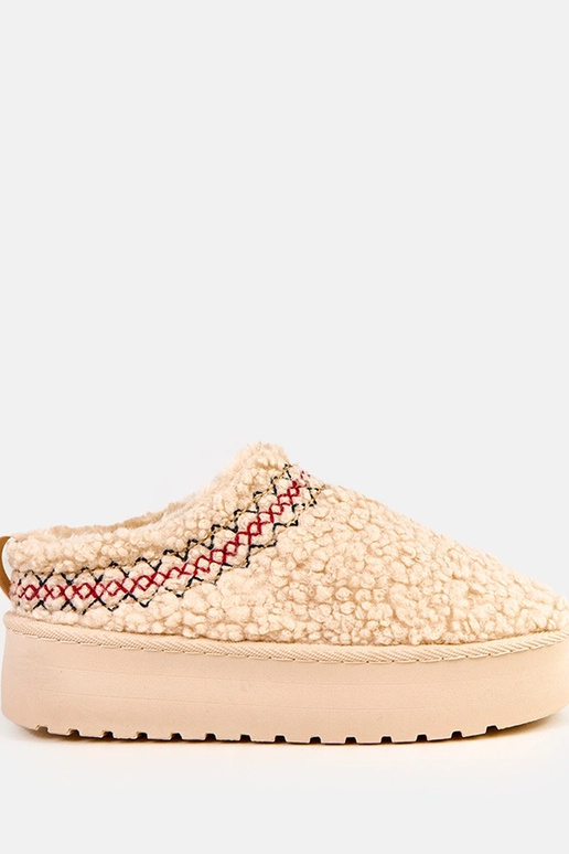 Beige flache Schneestiefel mit...