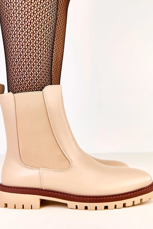 Bottines beige à semelle plate avec...