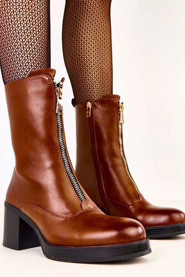 Bottines brunes à talon avec fermeture éclair décorative à l'avant Erafir