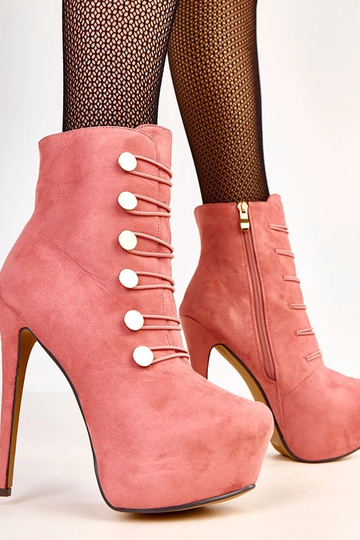 Roze enkellaarsjes met gouden knopen Courtney 2