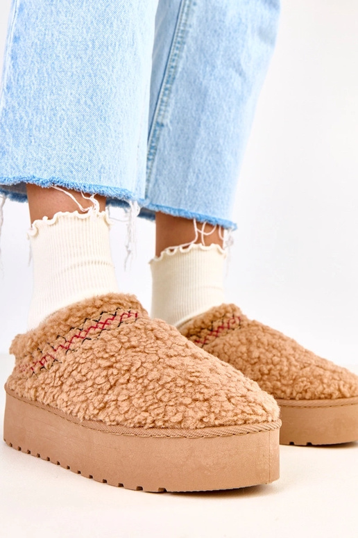 Dunkelbeige flache Schneestiefel mit...