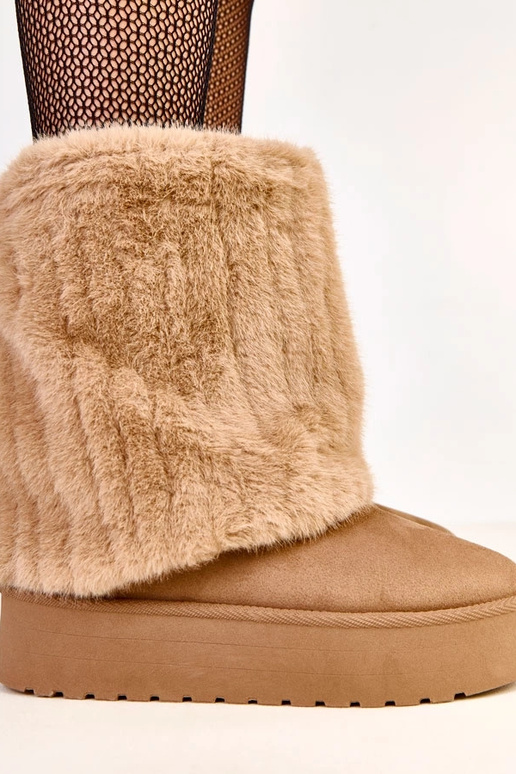 Dunkelbeige Schneestiefel mit...