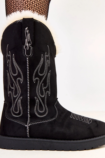 Bottes de neige noires avec broderie sur la tige Darena