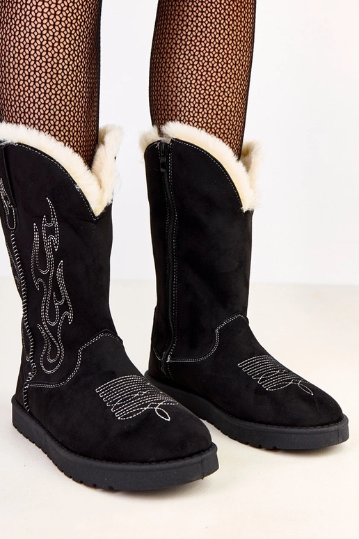 Schwarze Schneestiefel mit Stickerei...