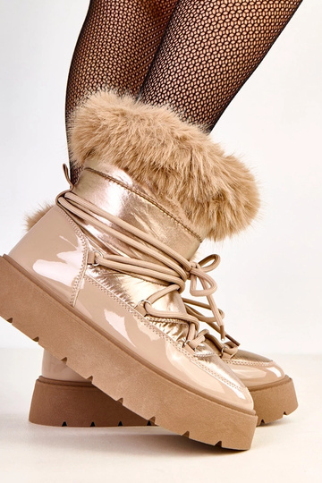 Beige sneeuwlaarzen met veters en gelakte accenten Garis 2