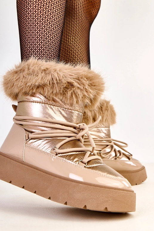 Bottes de neige beige avec lacets et...