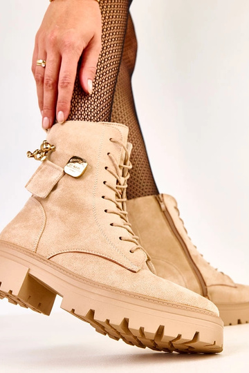 Bottes en toile beiges ornées d'un ours et d'un bouton Hariet 2