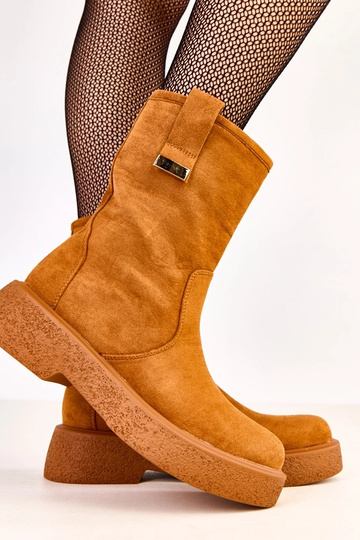 Braune Stiefeletten aus Kunstwildleder mit goldener Verzierung Mileda 2