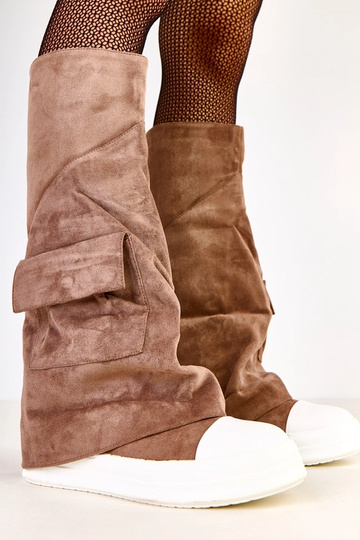 Braune Overknees aus Kunstwildleder mit umgeschlagenem Schaft Marsey