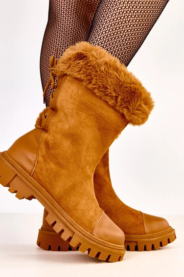 Bottines beiges en simili daim avec tige et fourrure Satisa