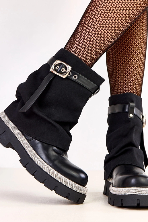 Zwarte enkellaarsjes met omgeslagen...