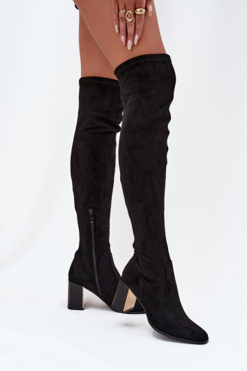 bottes pour femmes au-dessus du genou avec des talons en daim écologiqueoÀe couleur noire Jelina 2