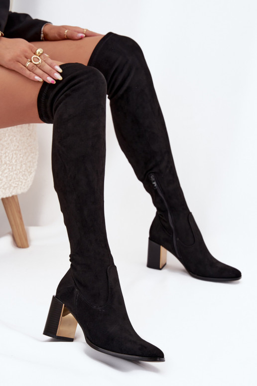 bottes pour femmes au-dessus du genou avec des talons en daim écologiqueoÀe couleur noire Jelina bottes pour femmes au-dessus du genou avec des talons en daim écologiqueoÀe couleur noire Jelina