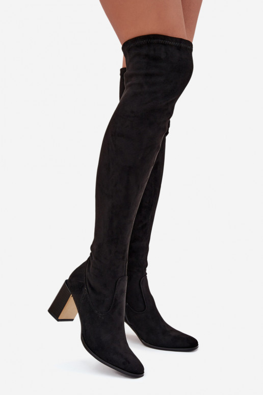 bottes pour femmes au-dessus du genou avec des talons en daim écologiqueoÀe couleur noire Jelina bottes pour femmes au-dessus du genou avec des talons en daim écologiqueoÀe couleur noire Jelina