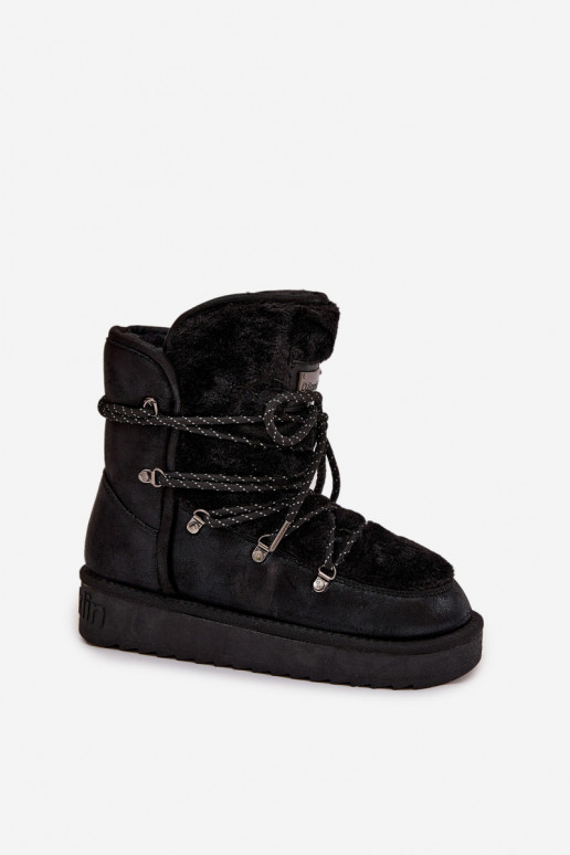 Schneestiefel Feminin mit einer Plattform mit Pelzmantel D.Franklin DFSH37005 schZuarze Farbe