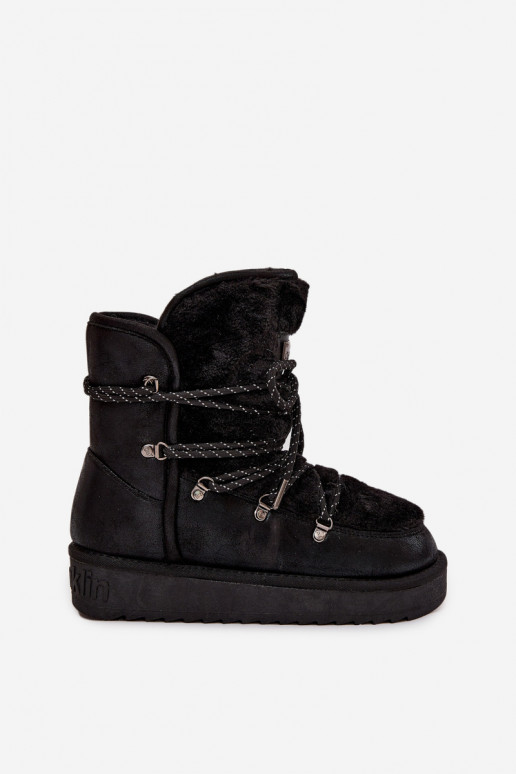 Bottes de neige Féminin avec une plateforme avec un manteau de fourrure D.Franklin DFSH37005 couleur noire