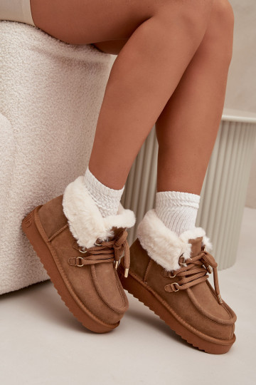 Bottes de neige pour femmes en cuir naturel D.Franklin DFSH375006 marron