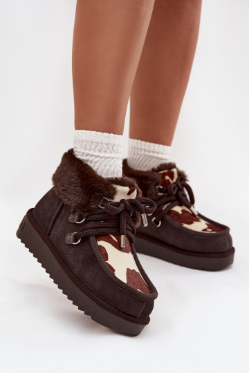 Bottes de neige pour femmes en cuir naturel avec des patchs D.Franklin DFSH375008 couleur chocolat 2