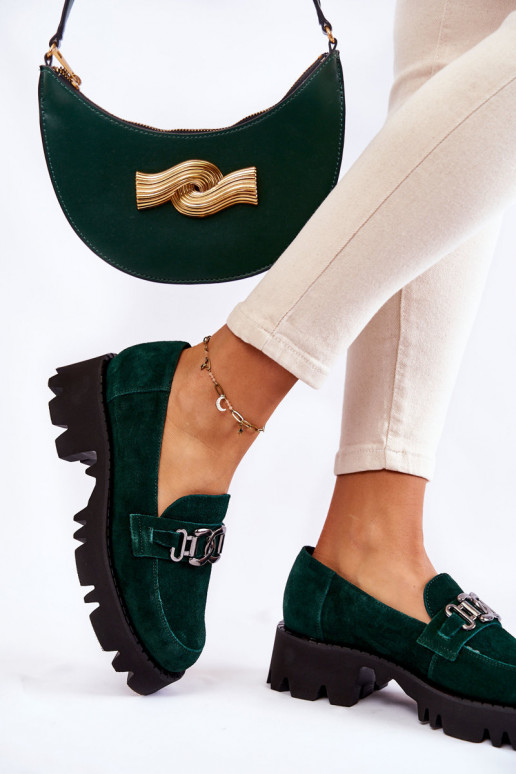 aus INildleder Schuhe mit Ornamenten Laura Messi 2489 grüne Farbe