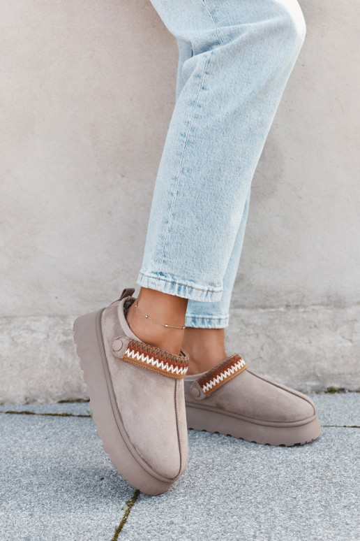 Bottes de neige pour femmes basses avec bretelles mobiles et broderie, à plateforme couleur sable Lyrisse