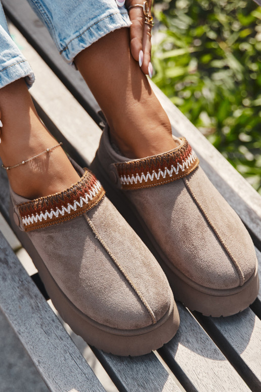 Bottes de neige pour femmes basses avec bretelles mobiles et broderie, à plateforme couleur sable Lyrisse