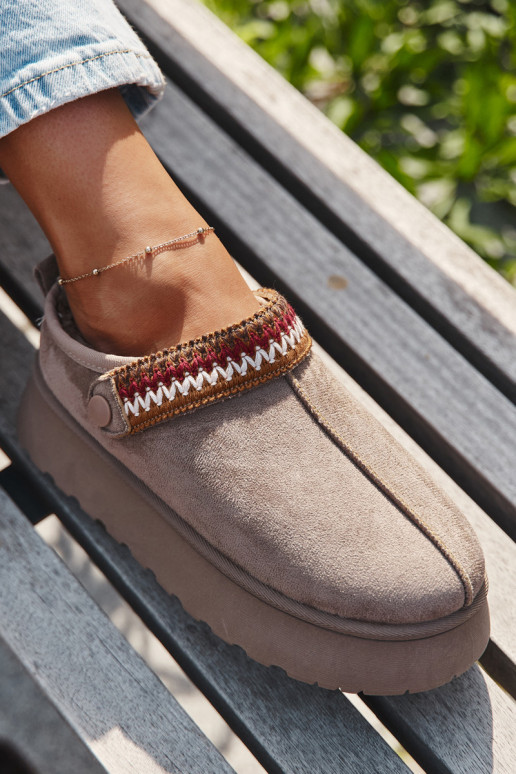 Bottes de neige pour femmes basses avec bretelles mobiles et broderie, à plateforme couleur sable Lyrisse