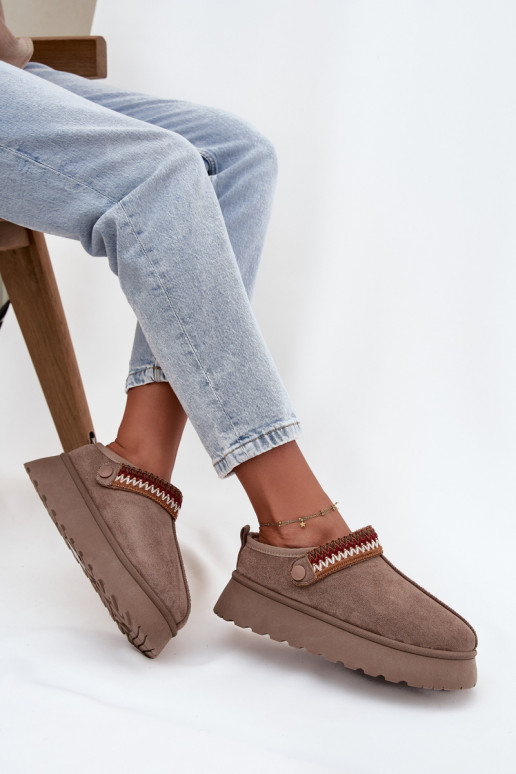 Bottes de neige pour femmes basses avec bretelles mobiles et broderie, à plateforme couleur sable Lyrisse