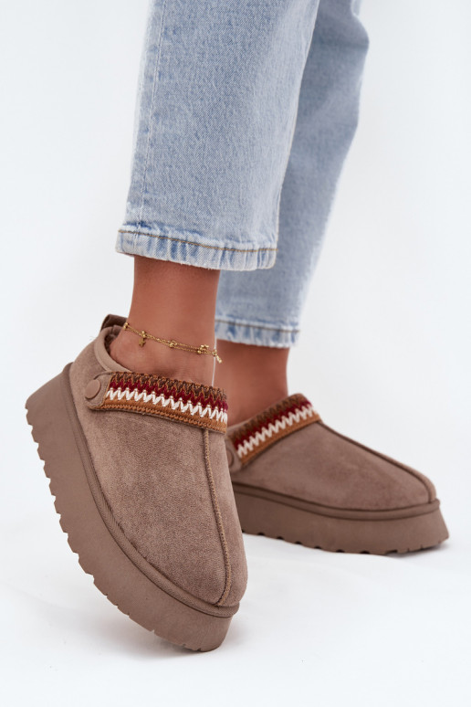 Bottes de neige pour femmes basses avec bretelles mobiles et broderie, à plateforme couleur sable Lyrisse