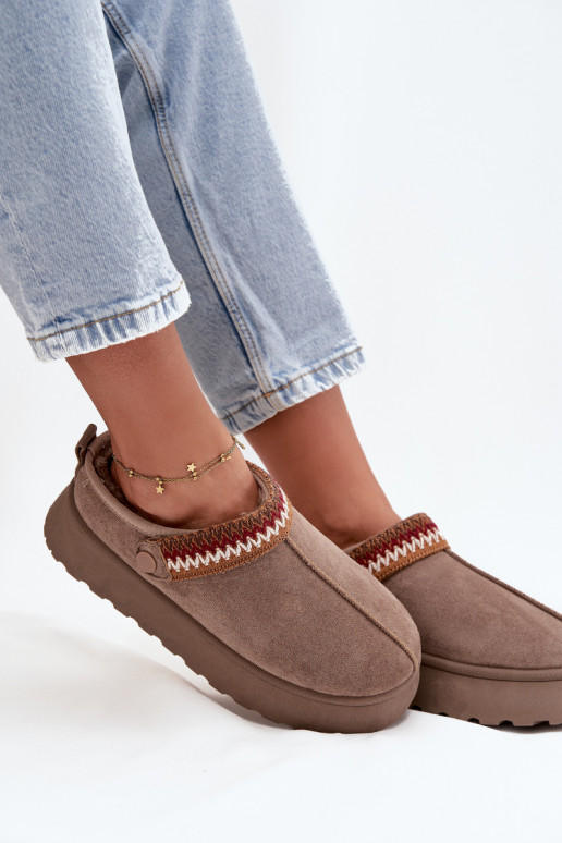 Bottes de neige pour femmes basses avec bretelles mobiles et broderie, à plateforme couleur sable Lyrisse