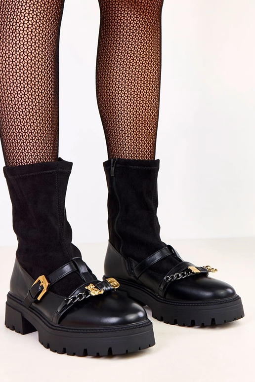 Schwarze Trekkingschuhe mit Bären und...