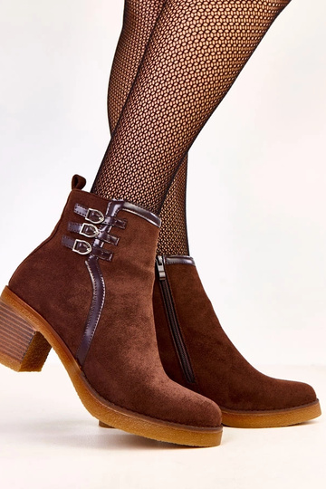 Braune Stiefeletten auf Absatz mit Schnallen Karena 2
