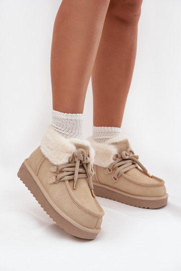 Elfenbeinfarbene Damen-Schneestiefel aus echtem Wildleder D.Franklin DFSH375006 2