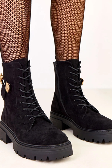 Zwarte dames wandelschoenen met gouden teddybeer Messey