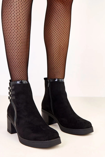 Schwarze Ankle Boots mit Pfennigabsatz und Schnallen Karena
