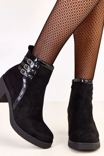 Bottines noires à talon en forme de colonne avec boucles Karena 2