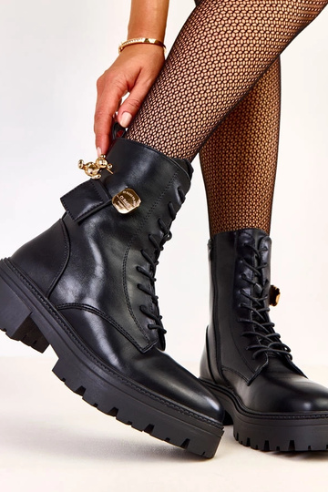 Schwarze Damen Wanderschuhe mit goldenem Bären Valery 2