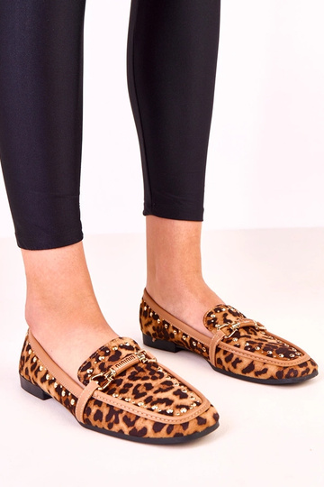 Ballerines à motif léopard en simili daim avec clous Molia