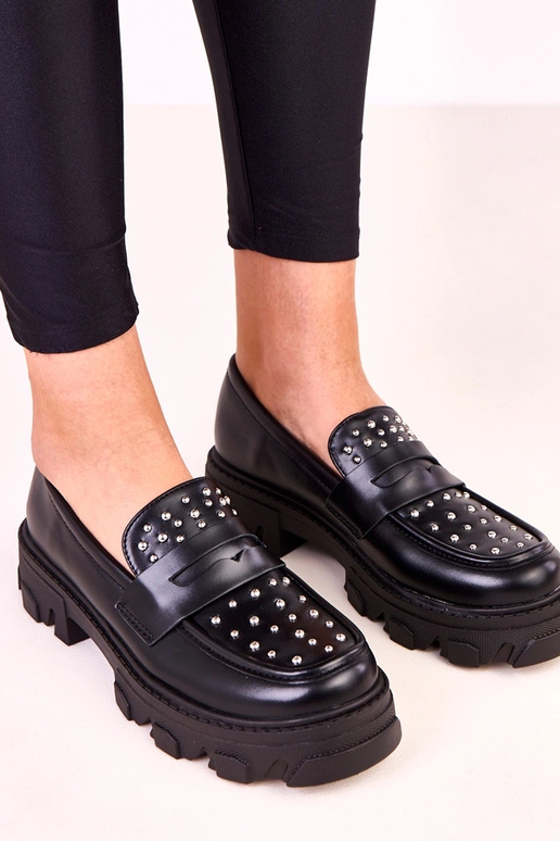 Zwarte dames mocassins met studs Memolis