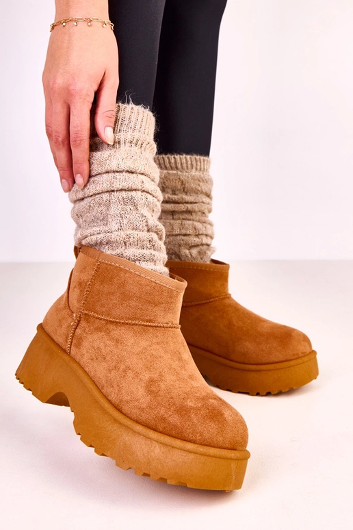 Bottes neige basses marron en simili...