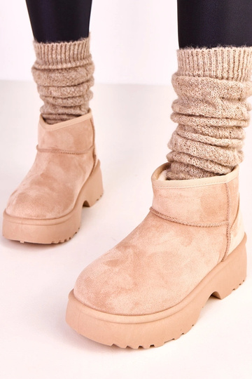 Sandfarben niedrige Schneestiefel aus Kunstwildleder Joshua 2