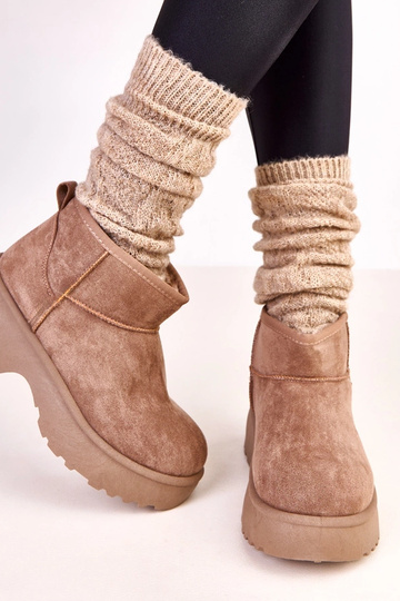 Dunkelsandfarben niedrige Schneestiefel aus Kunstwildleder Joshua 2