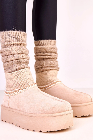 Beige lage sneeuwlaarzen met sok-type schacht Bernica
