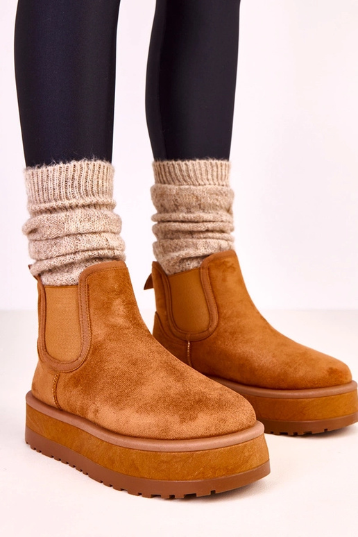 Bottes en neige basses brunes avec...