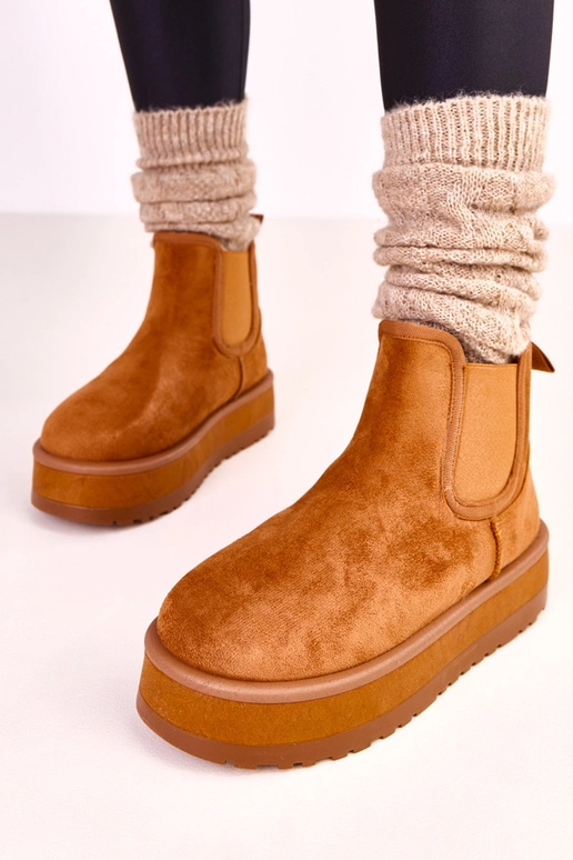 Bottes en neige basses brunes avec...